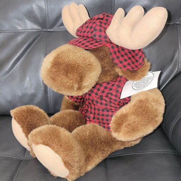 Vaughn Brown Plush Moose Dipper Doodle Stuffed Animal • Plaid Shirt & Alaska Cap - Picture 5 of 11